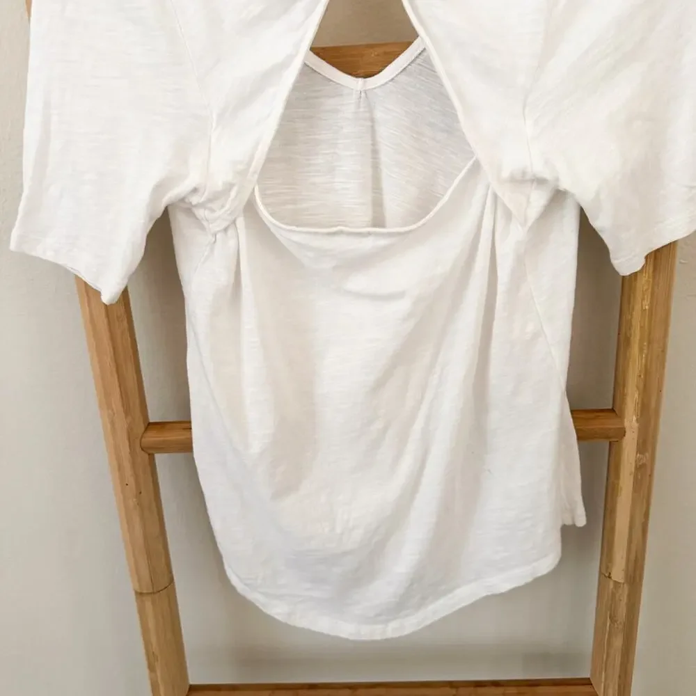Meadow Rue Anthropologie White Bow Back Tee Puff Sleeve Top Size S